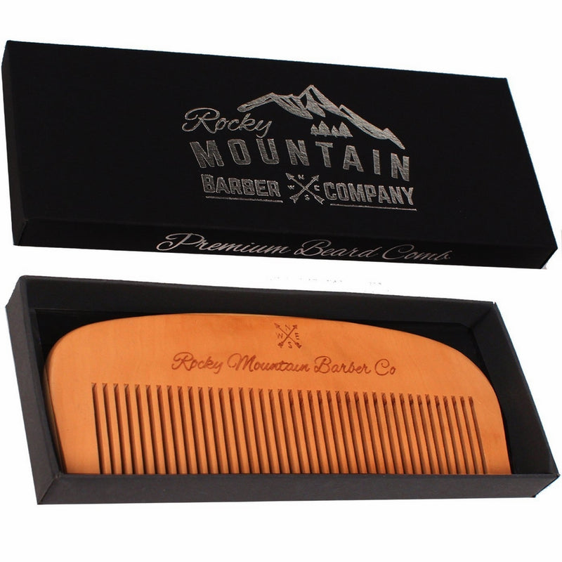 Hair Comb - Wood with Anti-Static & No Snag Handmade Brush for Beard, Head Hair, Mustache with Design in Gift Box by Rocky Mountain