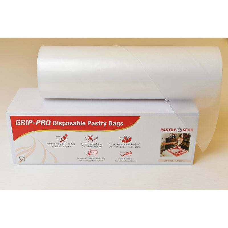 PastryGear Grip-Pro 21-Inch Anti-slip Ultra Thick Disposable Pastry / Piping Bags with Dispenser (Roll of 100 Pcs)