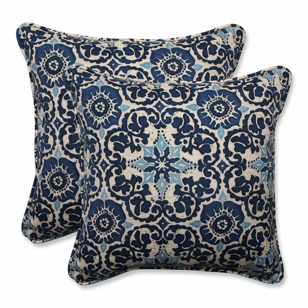 Pillow Perfect Outdoor/Indoor Woodblock Prism Throw Pillow (Set of 2), 18.5", Blue