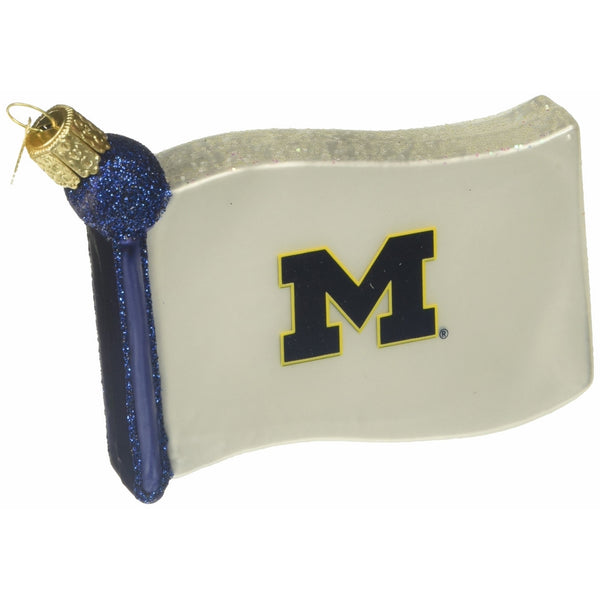 Old World Christmas University of Michigan Flag Glass Blown Ornament