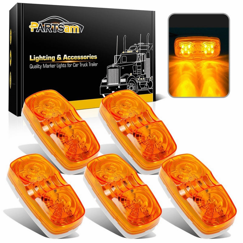 Partsam FIVE Trailer Marker LED Light Double Bullseye Amber 10 Diodes Clearance Light