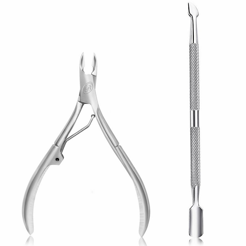 Cuticle Nipper with Cuticle Pusher- Professional Grade Stainless Steel Cuticle Remover and Cutter - Durable Manicure and Pedicure Tool - Beauty Tool Perfect for Fingernails and Toenails- Single Spring