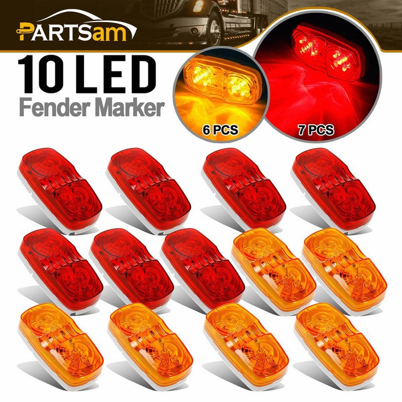 Partsam 13x Trailer Marker LED Light Double Bullseye Amber/Red 10LED Clearance Lights, Double Bullseye LED Trailer Clearance and Side Marker Lights, 4x2 Rectangular Rectangle Led lights, 2 Wire