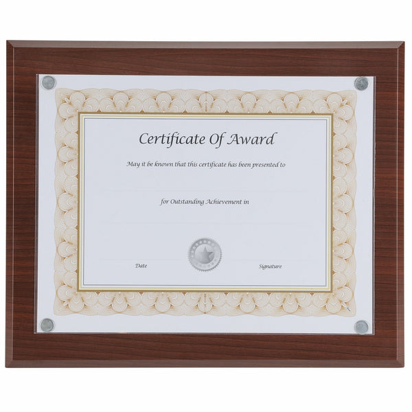 Nudell 8.5" x 11" Award Plaque with Exclusive Easy-load Magnetic Clear Cover System (actual dimensions 10.5" x 13"), Mahogany (18868)