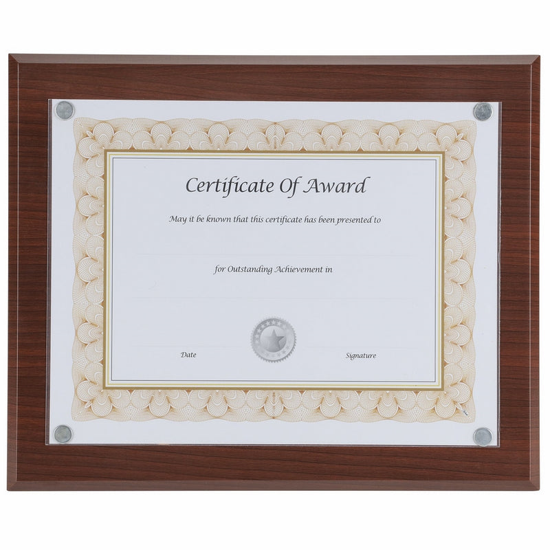 Nudell 8.5" x 11" Award Plaque with Exclusive Easy-load Magnetic Clear Cover System (actual dimensions 10.5" x 13"), Mahogany (18868)