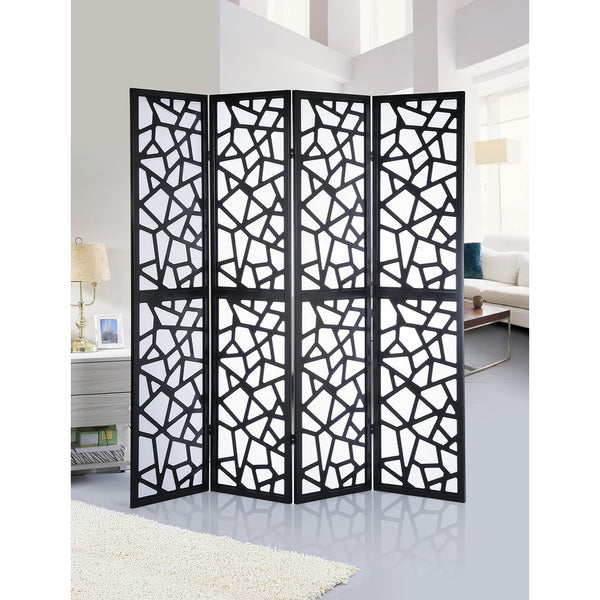 Roundhill Furniture Giyano 4 Panel Screen Room Divider, Black