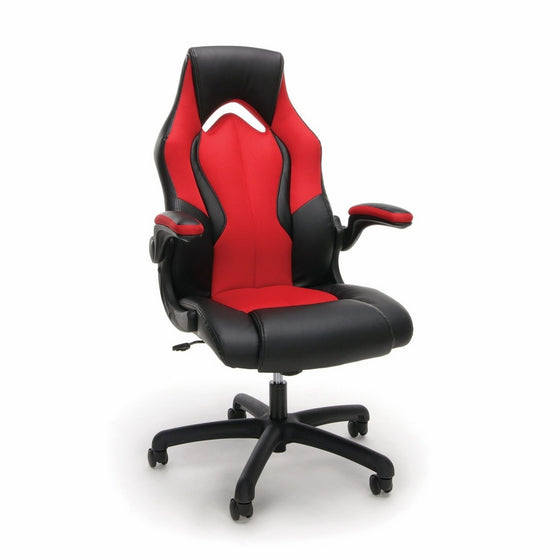 Essentials Racing Style Leather Gaming Chair - Ergonomic Swivel Computer, Office or Gaming Chair, Red (ESS-3086-RED)