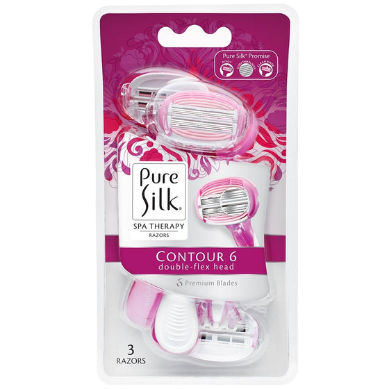 Pure Silk Contour 6 Premium Disposable Razor, 3 Count