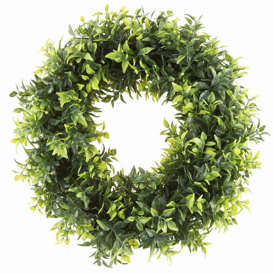 Pure Garden Round Wreath, Artificial Wreath for the Front Door by, Home Décor, UV Resistant Artificial, Basil Leaf – 11.5 Inches