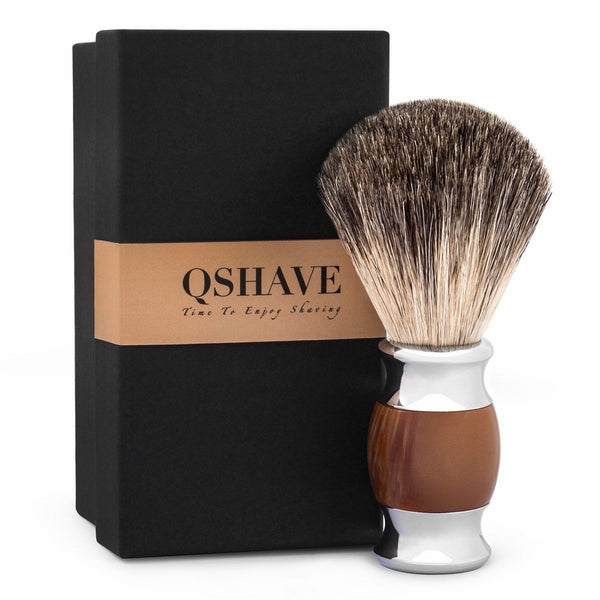 QSHAVE 100% Best Original Pure Badger Hair Shaving Brush Handmade. Faux Agate Handle. Perfect for Wet Shave, Safety Razor, Double Edge Razor