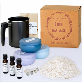 Nature's Blossom Candle Making Kit - A Complete DIY Set for Creating Premium Scented Soy Candles with 1.5 lb. Soy Wax, Melting Pitcher, 3 Tin Containers, Wicks, Lemon, Lavender & Chamomile Fragrances