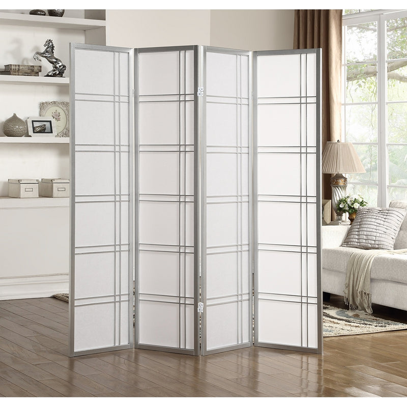 Roundhill Furniture RD042SL Seto 4-Panel Room Divider Screen, Silver