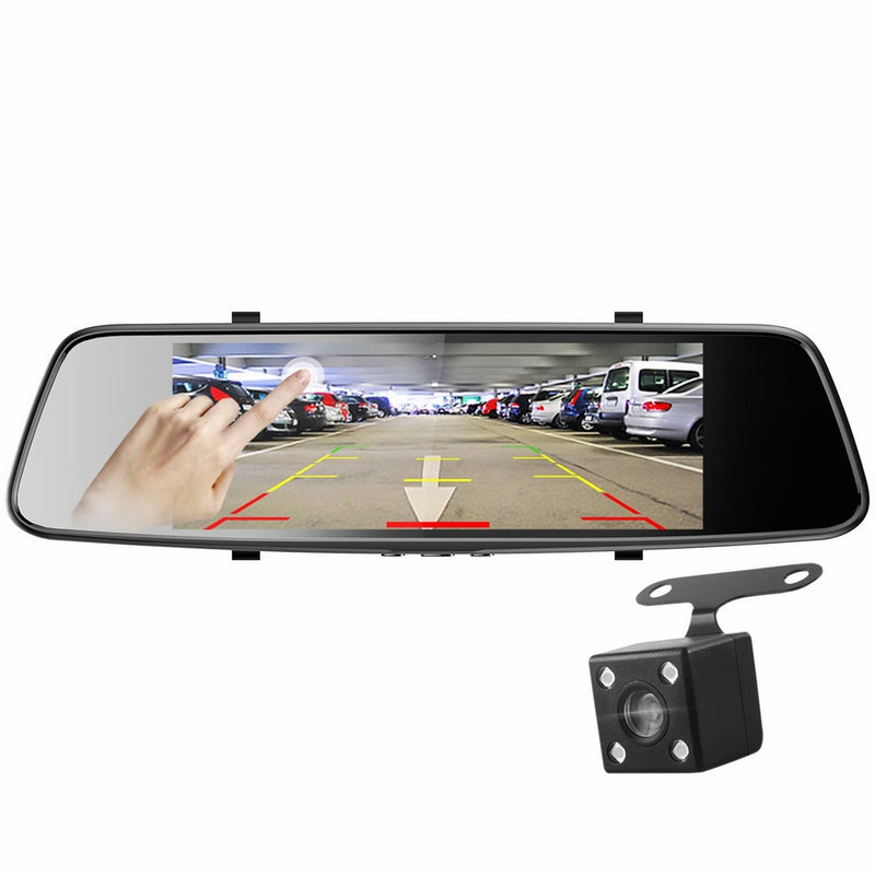 Pruveeo D700 7-Inch Touch Screen Backup Camera Dash Cam Front and Rear Dual Channel with Rear View Reversing Camera