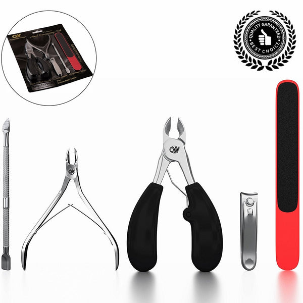 Stainless Steel Thick Toenail Clipper for Ingrown Nails, Cuticle Nipper Scissor, Dead Skin Dirt Pusher, File, Fingernail Cutter Premium Nail Grooming Kit By Opulent Way