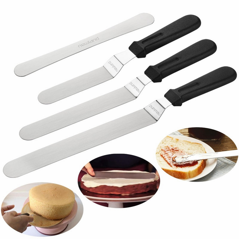 Newland Angled Icing Spatulas Set Stainless Steel Kitchen Cake Spatula Variety Set Pack of 3 (8 inch, 10 inch and 12 inch) (Black)