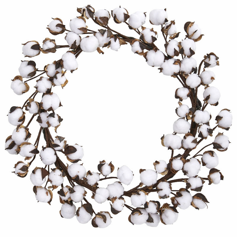 Nearly Natural 20” Cotton Ball Wreath, White