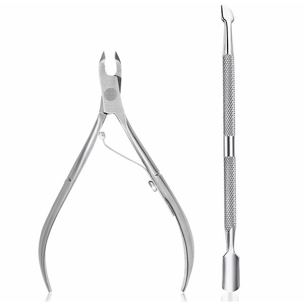 Quarter Jaw Cuticle Nipper with Cuticle Pusher-Professional Grade Stainless Steel Cuticle Remover - Cutter- Durable Manicure - Pedicure Tool-Beauty Tool Perfect for Fingernails - Toenails