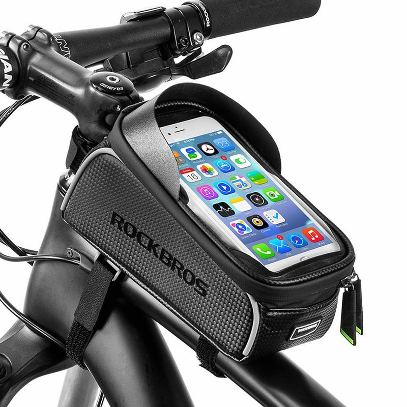 RockBros Bike Front Frame Bag Cycling Waterproof Top Tube Frame Pannier Mobile Phone Touch Screen Holder Bike Bag With Water Resistant Fits Phones Below 6.0 Inches