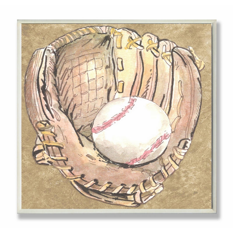 The Kids Room by Stupell Baseball Glove with Baseball on Brown Background Square Wall Plaque