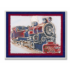 The Kids Room by Stupell Blue And Red Vintage Train Rectangle Wall Plaque, 11 x 0.5 x 15, Proudly Made in USA