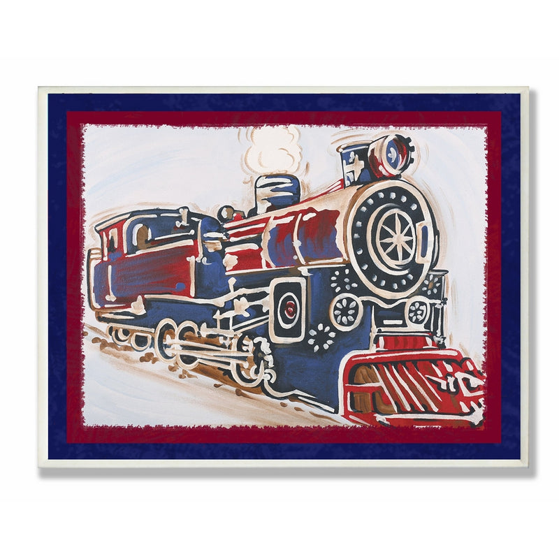 The Kids Room by Stupell Blue And Red Vintage Train Rectangle Wall Plaque, 11 x 0.5 x 15, Proudly Made in USA