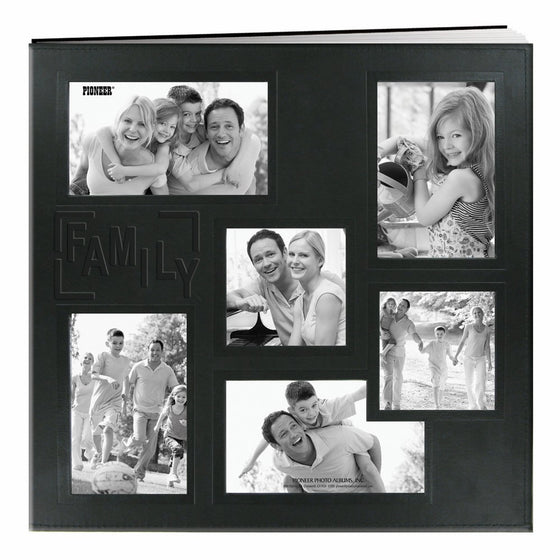 Pioneer 12-Inch by 12-Inch Collage Frame Embossed "Family" Sewn Leatherette Cover Memory Book, Black