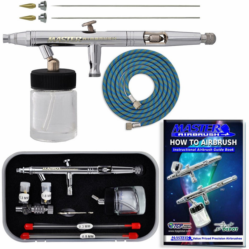 Master Airbrush S622-SET Master S62 All-Purpose Precision Dual-Action Siphon Feed Airbrush Pro Set with 3 Nozzle Sets
