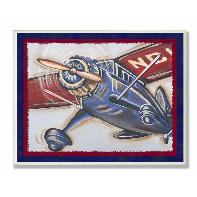 The Kids Room by Stupell Blue And Red Vintage Plane Rectangle Wall Plaque, 11 x 0.5 x 15, Proudly Made in USA
