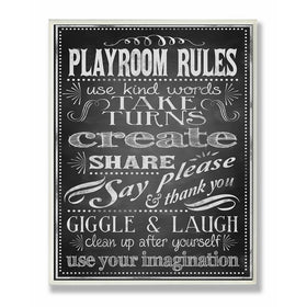 The Kids Room by Stupell Black And White Playroom Rules Use Kind Words Rectangle Wall Plaque, 11 x 0.5 x 15, Proudly Made in USA