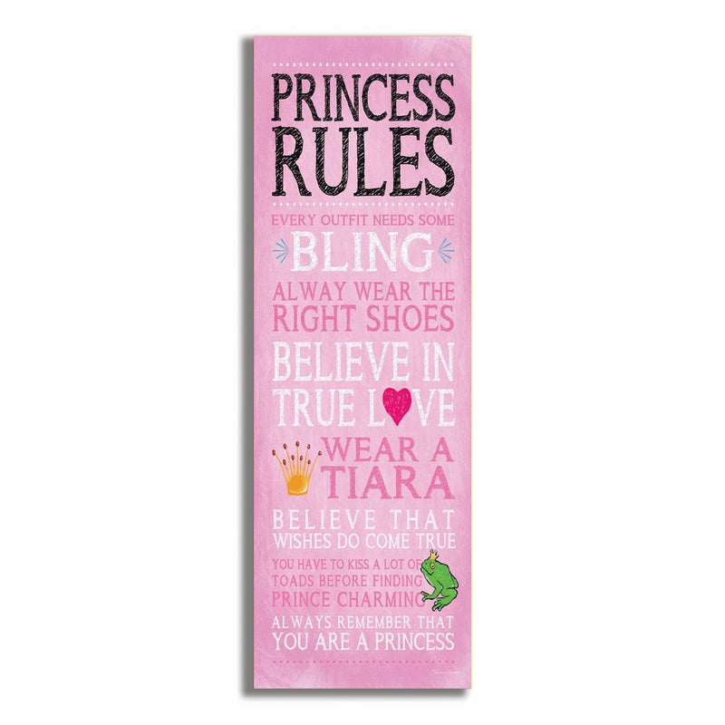 The Kids Room by Stupell Pink Princess Rules Rectangle Wall Plaque, 7 x 0.5 x 17, Proudly Made in USA