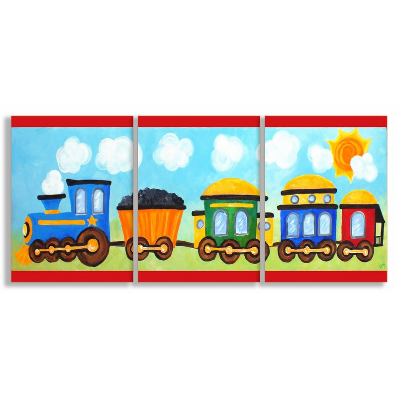 The Kids Room by Stupell Choo Choo Train In The Sun 3-Pc. Rectangle Wall Plaque Set, 11 x 0.5 x 15, Proudly Made in USA