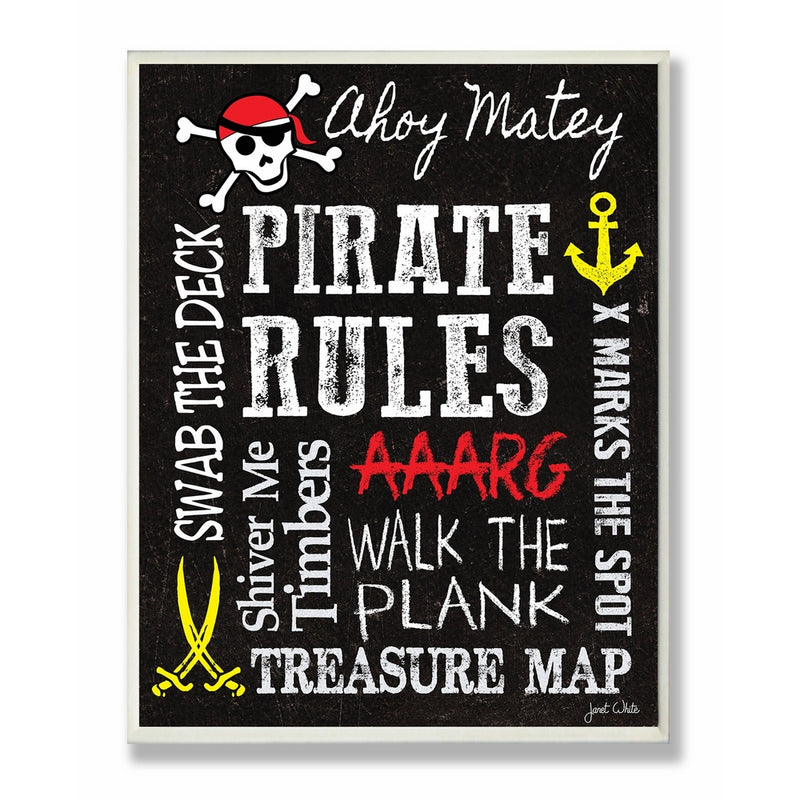 Stupell Home Décor Pirate Rules Rectangle Wall Plaque, 11 x 0.5 x 15, Proudly Made in USA