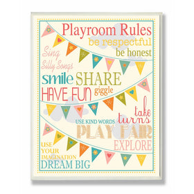 Stupell Home Décor Playroom Rules With Pennants In Pink Rectangle Wall Plaque, 10.25 x 0.5 x 14.75, Proudly Made in USA