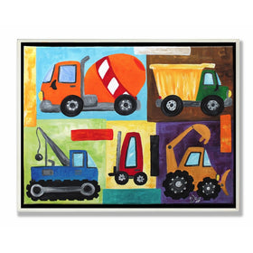The Kids Room by Stupell Construction Trucks Rectangle Wall Plaque Set, 11 x 0.5 x 15, Proudly Made in USA