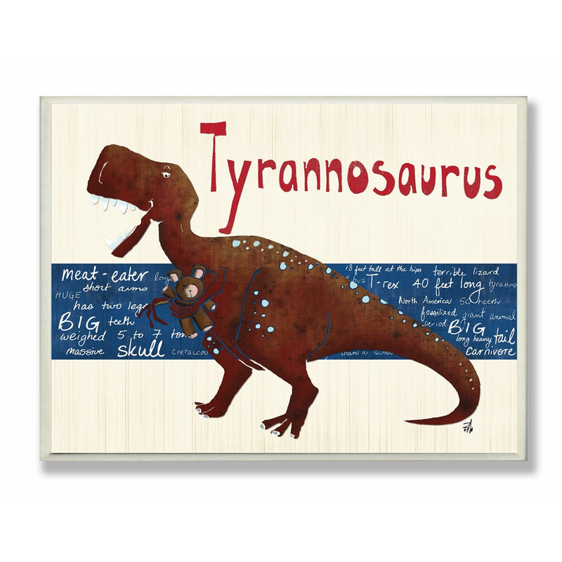 The Kids Room by Stupell Tyrannosaurus Dinosaur Rectangle Wall Plaque, 11 x 0.5 x 15, Proudly Made in USA