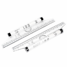 uxcell Multi Function Drawing Tool 30cm Squares Angles Parallel Line Rolling Ruler 2PCS