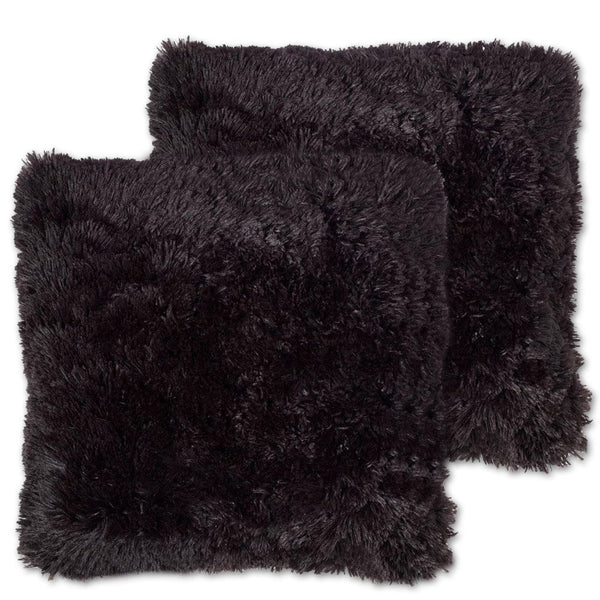 Sweet Home Collection Plush Pillow Faux Fur Soft and Comfy Throw Pillow (2 Pack), Black