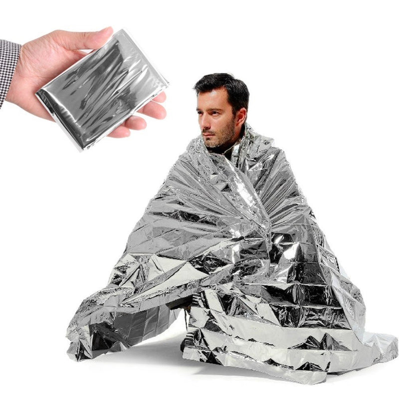 Emergency Silver Mylar Thermal Compact Waterproof Blankets for First Aid Kits, Natural Disasters Equipment, Retain Body Heat, Keeps You Warm (Pack of 10)