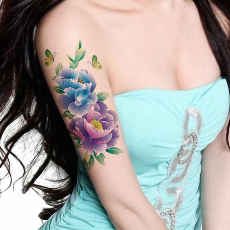 TAFLY Butterfly Large Peony Flower Body Art Temporary Tattoo Transfer Sticker 5 Sheets