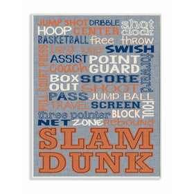 Stupell Home Décor Basketball Typog Denim Feel Wall Plaque Art, 10 x 0.5 x 15, Proudly Made in USA