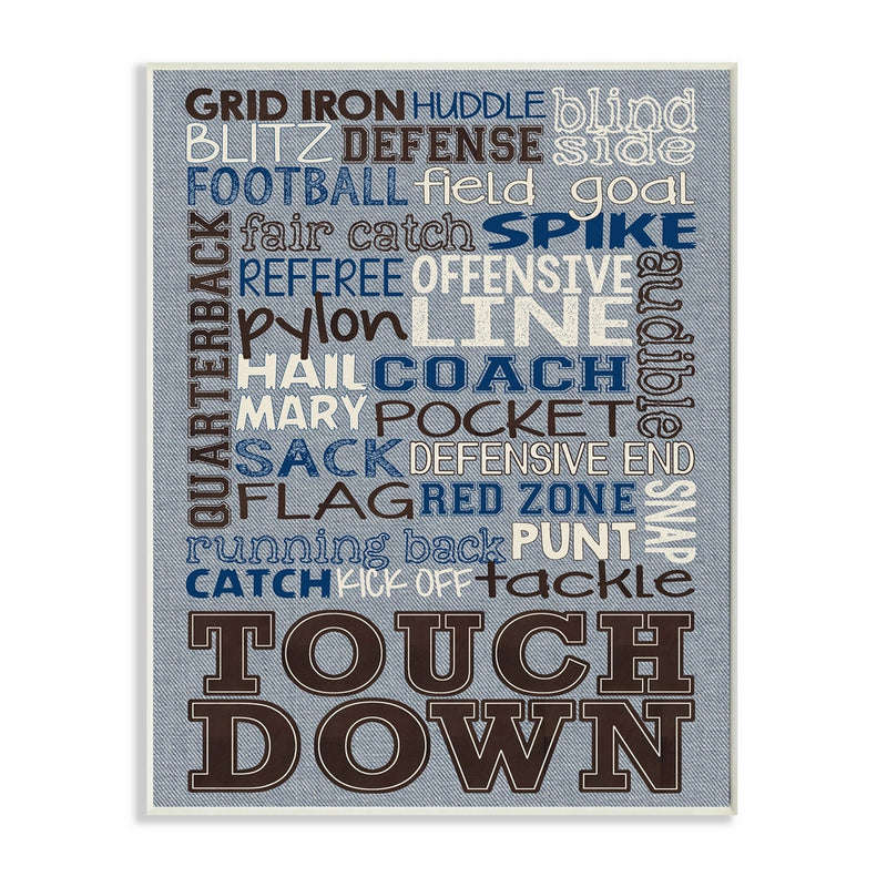 The Kids Room by Stupell Stupell Home Décor Football Typog Denim Feel Wall Plaque Art, 10 x 0.5 x 15, Proudly Made in USA