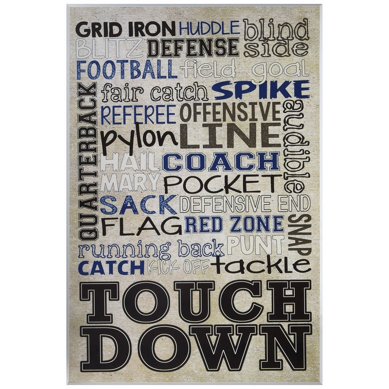 Stupell Home Décor Brown and Navy Football Typog Wall Plaque Art, 10 x 0.5 x 15, Proudly Made in USA