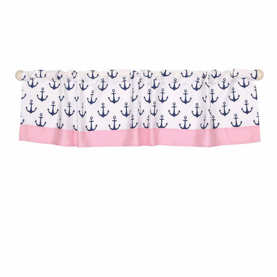 Pink and Navy Nautical Window Valance by The Peanut Shell - 100% Cotton Sateen