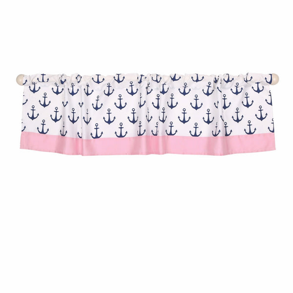 Pink and Navy Nautical Window Valance by The Peanut Shell - 100% Cotton Sateen