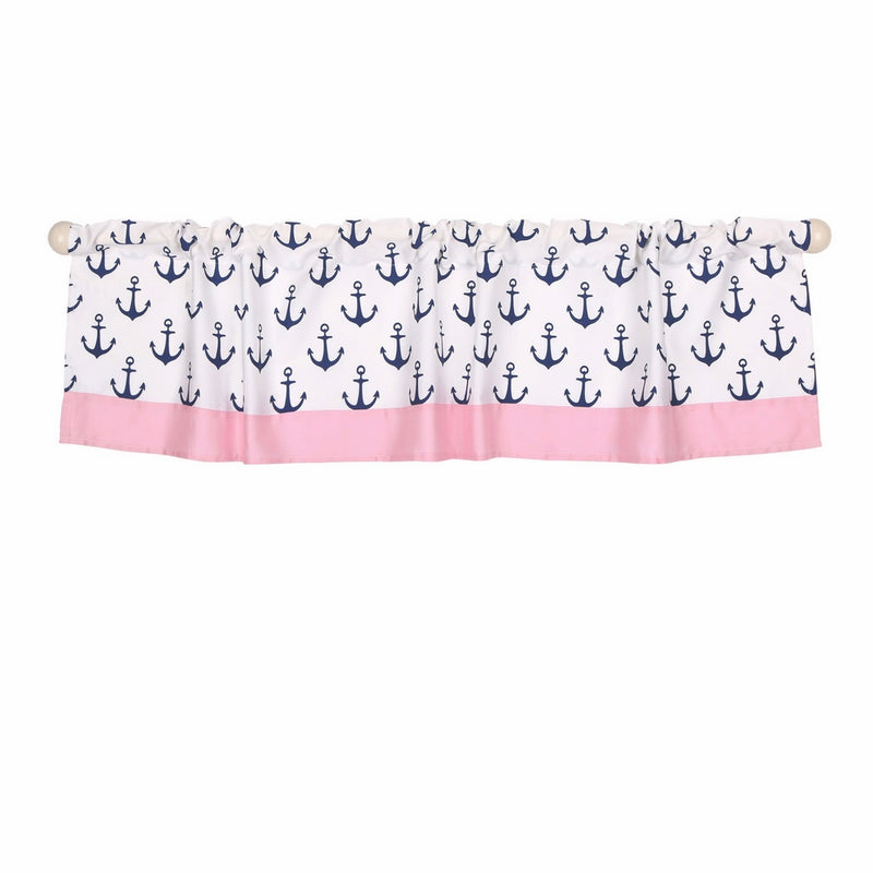 Pink and Navy Nautical Window Valance by The Peanut Shell - 100% Cotton Sateen