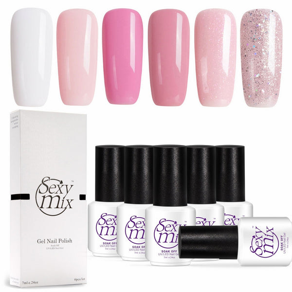 Gel Nail Polish for Nails, Soak Off UV Pink Gel Kit Required Gel Base Top Coat LED Nail Lamp