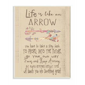 Stupell Home Décor Life is Like an Arrow' Icon Inspirational Typography Wall Plaque Art, 10 x 0.5 x 15, Proudly Made in USA