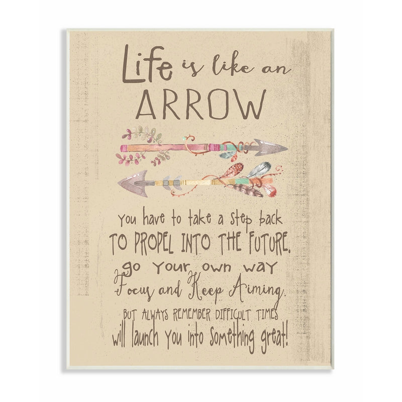 Stupell Home Décor Life is Like an Arrow' Icon Inspirational Typography Wall Plaque Art, 10 x 0.5 x 15, Proudly Made in USA
