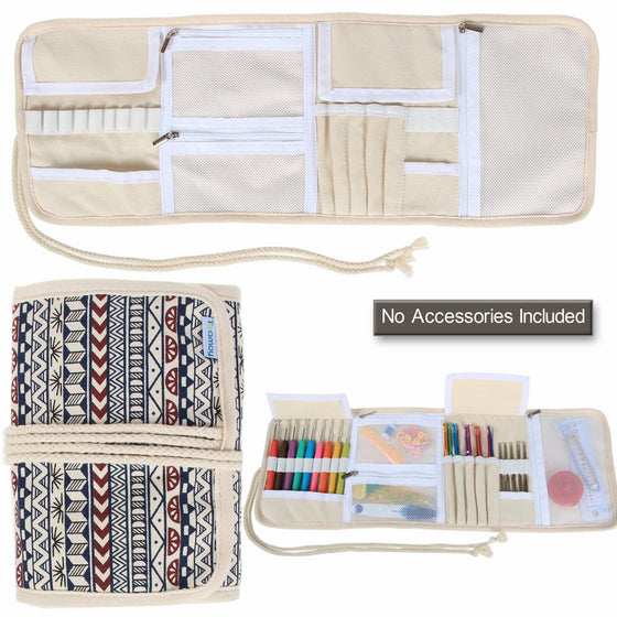 Teamoy Crochet Hook Case, Canvas Roll Bag Holder Organizer for Various Crochet Needles and Knitting Accessories, Compact and All-in-one.