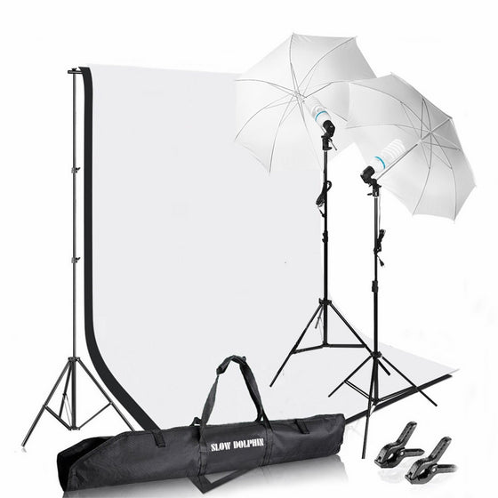 Photography Photo Video Studio Background Stand Support Kit with Muslin Backdrop Kits,1050W 5500K Daylight Umbrella Lighting Kit(10x6.5ft/3x2M)